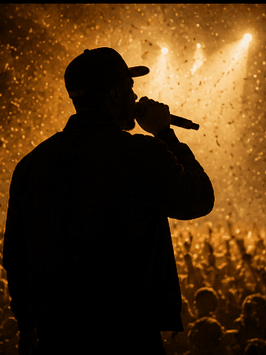 Royalty A.U.7.9 adult male artist silhouette performing for a concert crowd