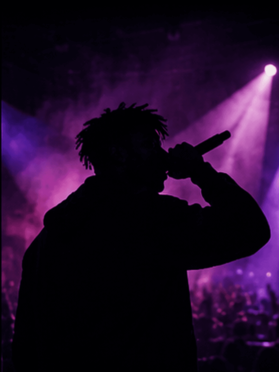 Black adult male artist silhouette performing on a concert stage