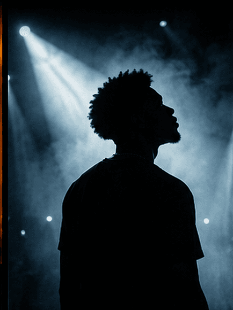 Little D adult male artist silhouette standing under concert lights