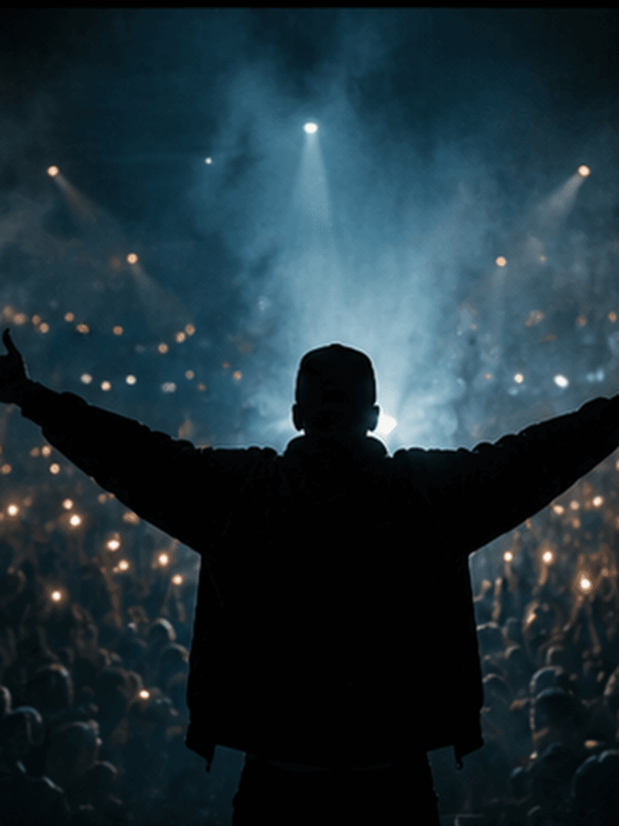 OTG 3 Face adult male artist silhouette facing a concert audience