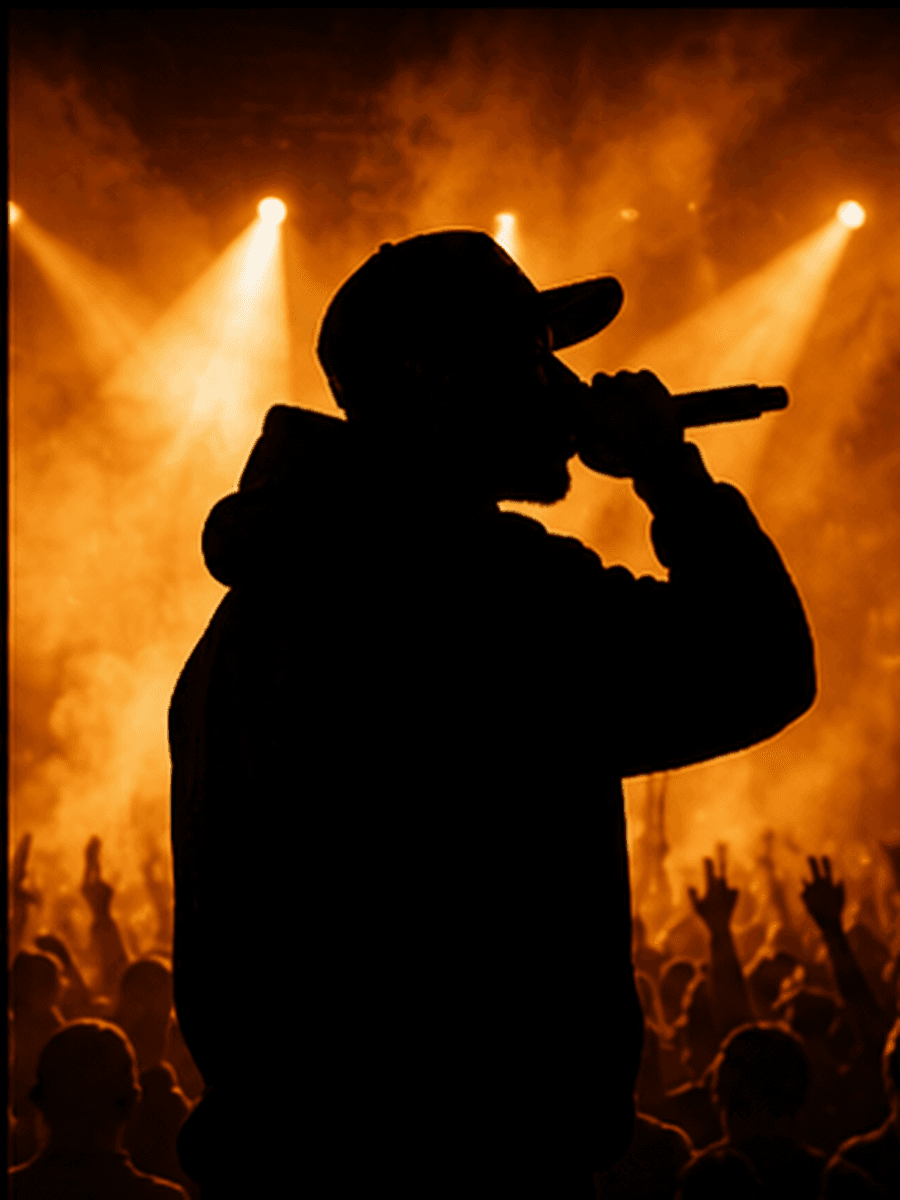 Tantrum adult male artist silhouette performing before a concert audience